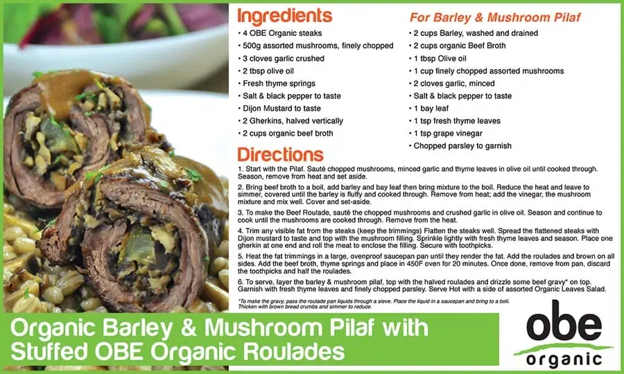 Organic Barley Mushroom Pilaf With Stuffed OBE Organic Roulades Organic Barley Mushroom Pilaf With Stuffed OBE Organic Roulades