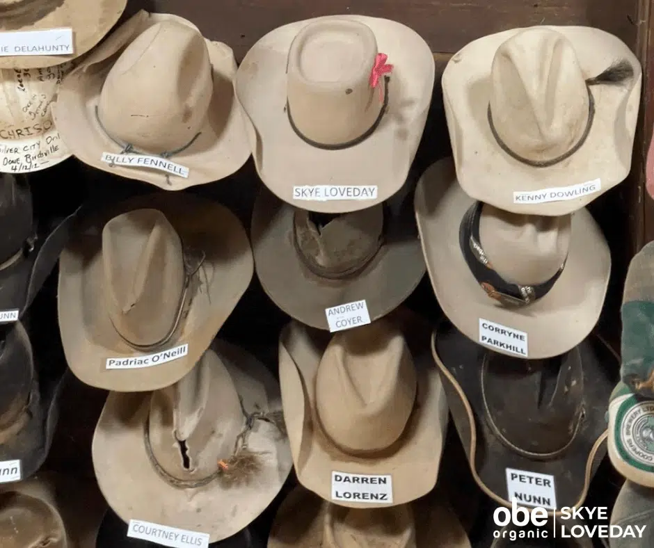 The hat wall in the Birdsville Hotel